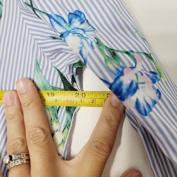 Another Story Womens Blue White Stripe Floral Print V-Neck High Low Blouse Small - Picture 9 of 10